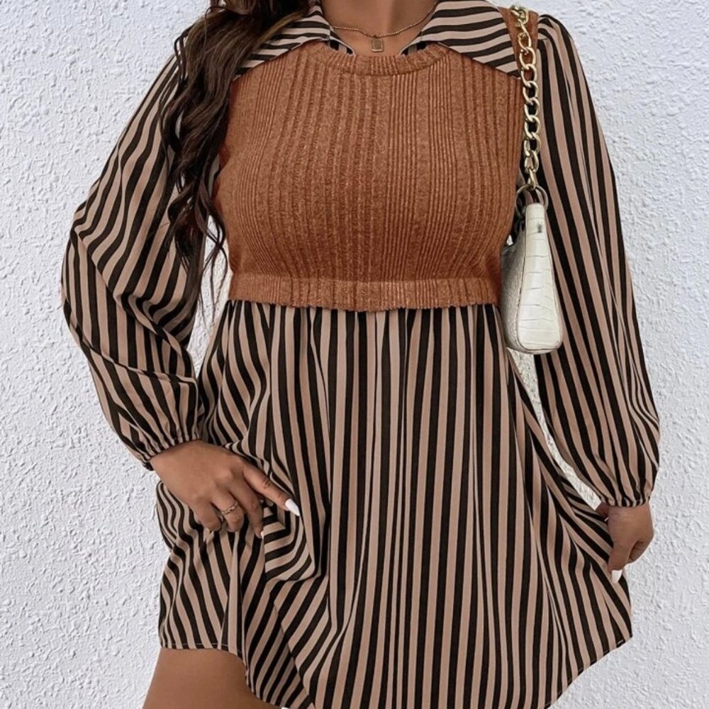 1X SHEIN Frenchy Plus Striped Print 2 In 1 Dress
